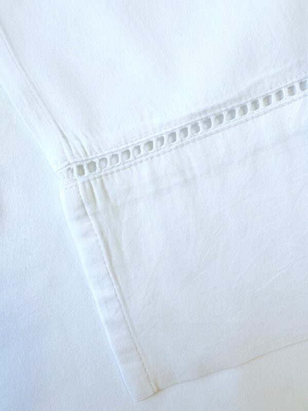 Coupon tissu ourlet ajouré satin blanc 100% coton - Upcycling - Seconde Main